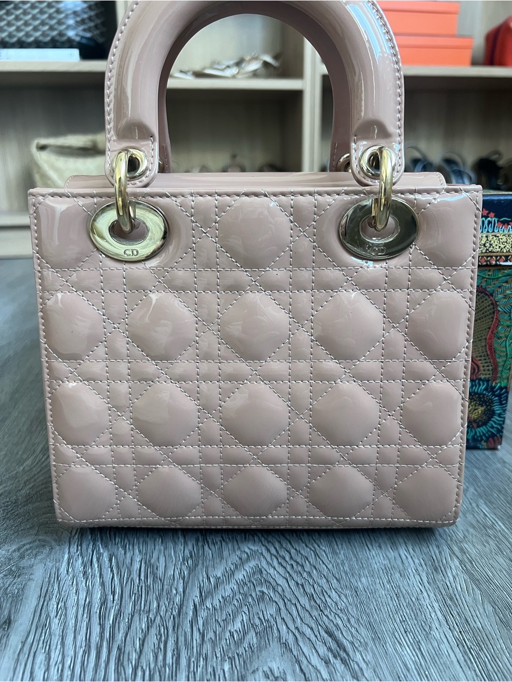 Nude/ Rose Lady Dior Patent Cannage Small - Picture 2 of 11